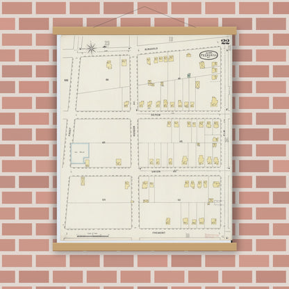 Old map wall art mockup — magnetic wood frame on brick wall — Sanborn Fire Insurance Map from Peekskill, Westchester County, New York (1895), Sheet #0022