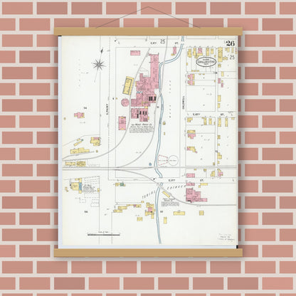 Old map wall art mockup — magnetic wood frame on brick wall — Sanborn Fire Insurance Map from Chillicothe, Ross County, Ohio (1900), Sheet #0026