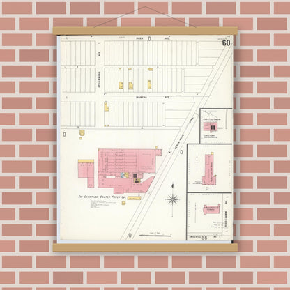 Old map wall art mockup — magnetic wood frame on brick wall — Sanborn Fire Insurance Map from Hamilton, Butler County, Ohio (1899), Sheet #0060