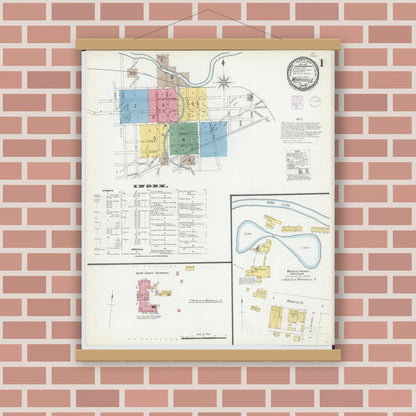 Old map wall art mockup — magnetic wood frame on brick wall — Sanborn Fire Insurance Map from Marysville, Union County, Ohio (1901) - Complete Map Set