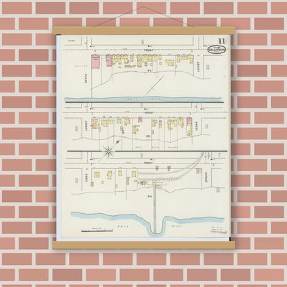 Old map wall art mockup — magnetic wood frame on brick wall — Sanborn Fire Insurance Map from Gallipolis, Gallia County, Ohio (1895), Sheet #0011
