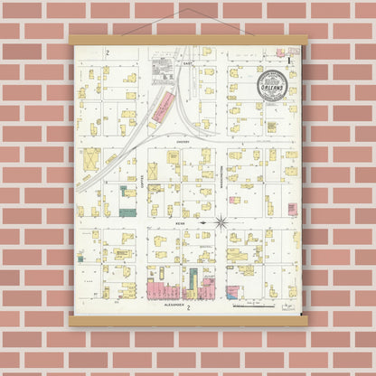 Old map wall art mockup — magnetic wood frame on brick wall — Sanborn Fire Insurance Map from Orleans, Orange County, Indiana (1909) - Complete Map Set