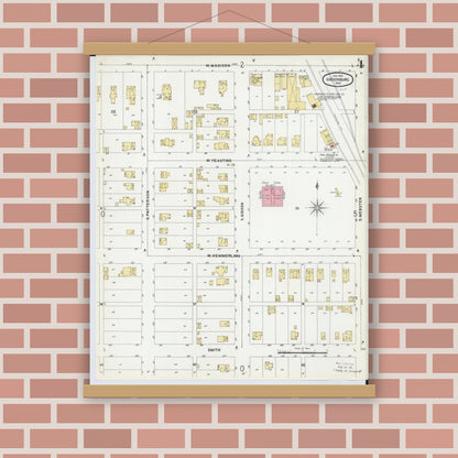 Old map wall art mockup — magnetic wood frame on brick wall — Sanborn Fire Insurance Map from Gibsonburg, Sandusky County, Ohio (1902), Sheet #0004