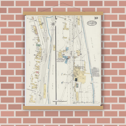 Old map wall art mockup — magnetic wood frame on brick wall — Sanborn Fire Insurance Map from Stillwater, Washington County, Minnesota (1888), Sheet #0010