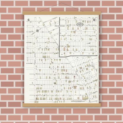 Old map wall art mockup — magnetic wood frame on brick wall — Sanborn Fire Insurance Map from Juniata, Blair County, Pennsylvania (1925), Sheet #0006
