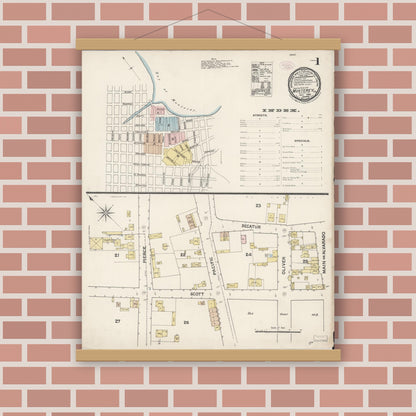 Old map wall art mockup — magnetic wood frame on brick wall — Sanborn Fire Insurance Map from Monterey, Monterey County, California (1888) - Complete Map Set