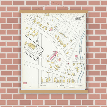 Old map wall art mockup — magnetic wood frame on brick wall — Sanborn Fire Insurance Map from Xenia, Greene County, Ohio (1919), Sheet #0004