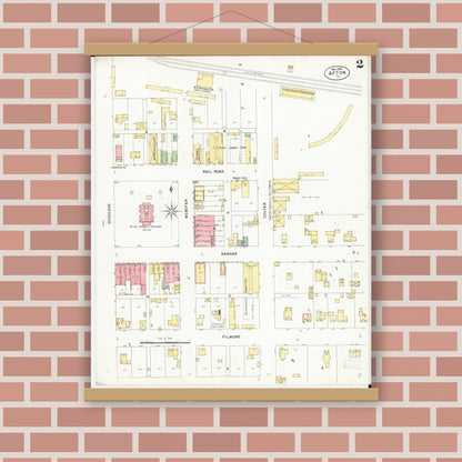 Old map wall art mockup — magnetic wood frame on brick wall — Sanborn Fire Insurance Map from Afton, Union County, Iowa (1899), Sheet #0002