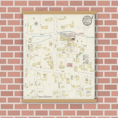 Old map wall art mockup — magnetic wood frame on brick wall — Sanborn Fire Insurance Map from Medfield, Norfolk County, Massachusetts (1898) - Complete Map Set