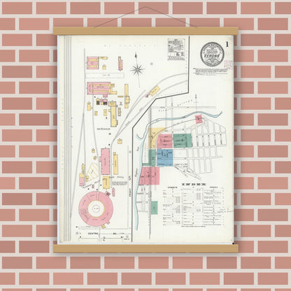 Old map wall art mockup — magnetic wood frame on brick wall — Sanborn Fire Insurance Map from Verona, Allegheny County, Pennsylvania (1905) - Complete Map Set