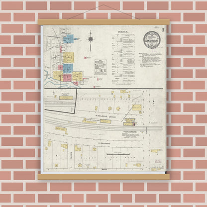 Old map wall art mockup — magnetic wood frame on brick wall — Sanborn Fire Insurance Map from Oak Harbor, Ottawa County, Ohio (1910) - Complete Map Set