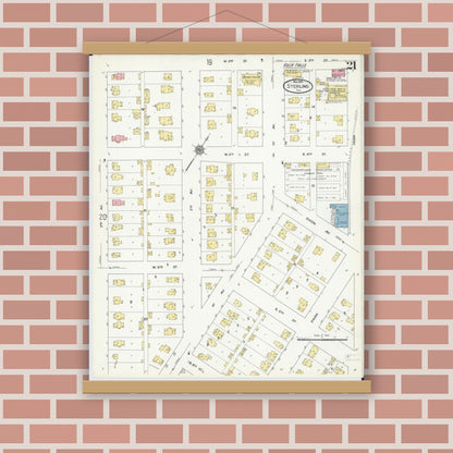 Old map wall art mockup — magnetic wood frame on brick wall — Sanborn Fire Insurance Map from Sterling, Whiteside County, Illinois (1910), Sheet #0021