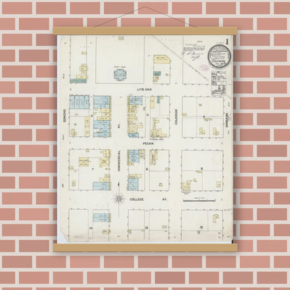 Old map wall art mockup — magnetic wood frame on brick wall — Sanborn Fire Insurance Map from Coleman, Coleman County, Texas (1888) - Complete Map Set