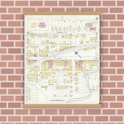 Old map wall art mockup — magnetic wood frame on brick wall — Sanborn Fire Insurance Map from Windber, Somerset County, Pennsylvania (1910), Sheet #0005