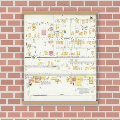 Old map wall art mockup — magnetic wood frame on brick wall — Sanborn Fire Insurance Map from Tarentum, Allegheny County, Pennsylvania (1902), Sheet #0010