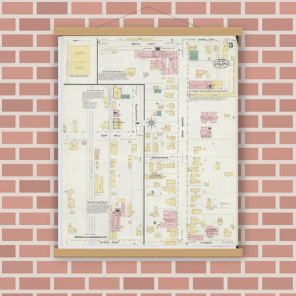 Old map wall art mockup — magnetic wood frame on brick wall — Sanborn Fire Insurance Map from Zeeland, Ottawa County, Michigan (1908), Sheet #0003