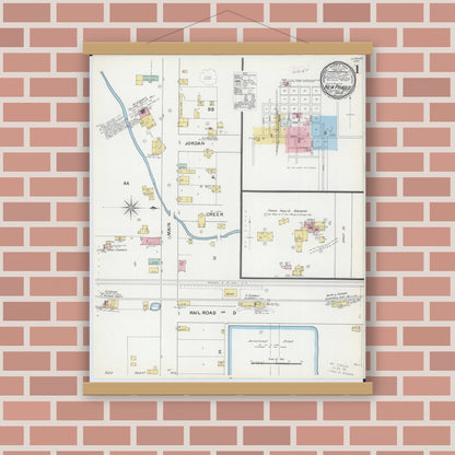 Old map wall art mockup — magnetic wood frame on brick wall — Sanborn Fire Insurance Map from New Prague, Scott And Le Sueur, Minnesota (1892) - Complete Map Set