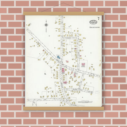 Old map wall art mockup — magnetic wood frame on brick wall — Sanborn Fire Insurance Map from Coxsackie, Greene County, New York (1920), Sheet #0007