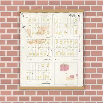 Old map wall art mockup — magnetic wood frame on brick wall — Sanborn Fire Insurance Map from Marceline, Linn County, Missouri (1939), Sheet #0006