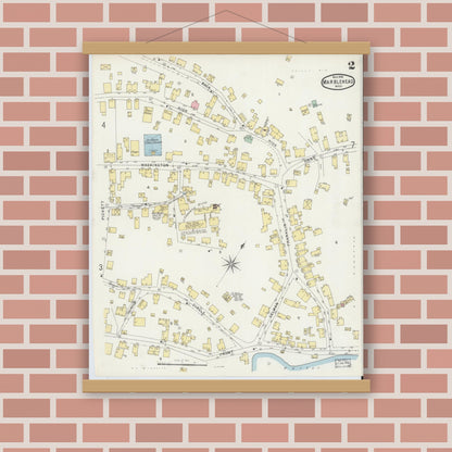 Old map wall art mockup — magnetic wood frame on brick wall — Sanborn Fire Insurance Map from Marblehead, Essex County, Massachusetts (1896), Sheet #0002