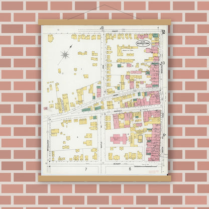 Old map wall art mockup — magnetic wood frame on brick wall — Sanborn Fire Insurance Map from Morristown, Morris County, New Jersey (1901) - Complete Map Set