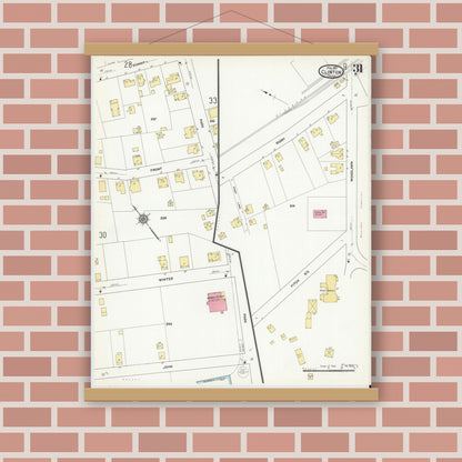Old map wall art mockup — magnetic wood frame on brick wall — Sanborn Fire Insurance Map from Clinton, Worcester County, Massachusetts (1911), Sheet #0031