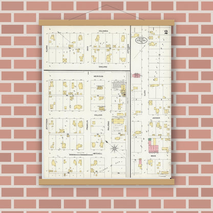 Old map wall art mockup — magnetic wood frame on brick wall — Sanborn Fire Insurance Map from Colfax, Clinton County, Indiana (1902), Sheet #0002