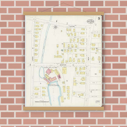 Old map wall art mockup — magnetic wood frame on brick wall — Sanborn Fire Insurance Map from Malden, Middlesex County, Massachusetts (1897), Sheet #0005