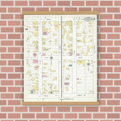 Old map wall art mockup — magnetic wood frame on brick wall — Sanborn Fire Insurance Map from Cumberland, Barron County, Wisconsin (1909), Sheet #0003