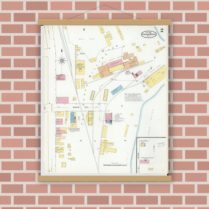 Old map wall art mockup — magnetic wood frame on brick wall — Sanborn Fire Insurance Map from Harbor Beach, Huron County, Michigan (1909), Sheet #0002