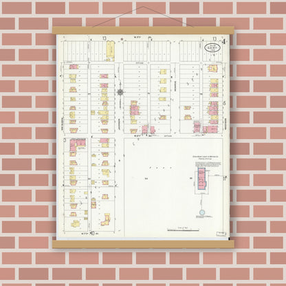 Old map wall art mockup — magnetic wood frame on brick wall — Sanborn Fire Insurance Map from Gary, Lake County, Indiana (1911), Sheet #0004