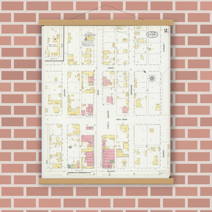 Old map wall art mockup — magnetic wood frame on brick wall — Sanborn Fire Insurance Map from Carmi, White County, Illinois (1899), Sheet #0002