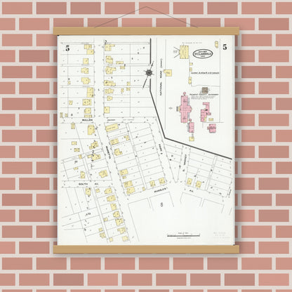 Old map wall art mockup — magnetic wood frame on brick wall — Sanborn Fire Insurance Map from Saint Clairsville, Belmont County, Ohio (1924), Sheet #0005