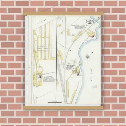 Old map wall art mockup — magnetic wood frame on brick wall — Sanborn Fire Insurance Map from Reed City, Osceola County, Michigan (1895), Sheet #0006