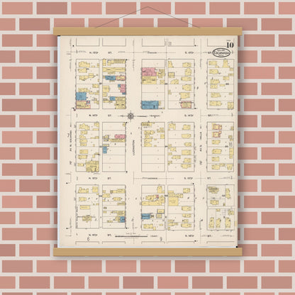 Old map wall art mockup — magnetic wood frame on brick wall — Sanborn Fire Insurance Map from Escanaba, Delta County, Michigan (1921), Sheet #0010