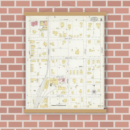 Old map wall art mockup — magnetic wood frame on brick wall — Sanborn Fire Insurance Map from Ocala, Marion County, Florida (1906), Sheet #0005