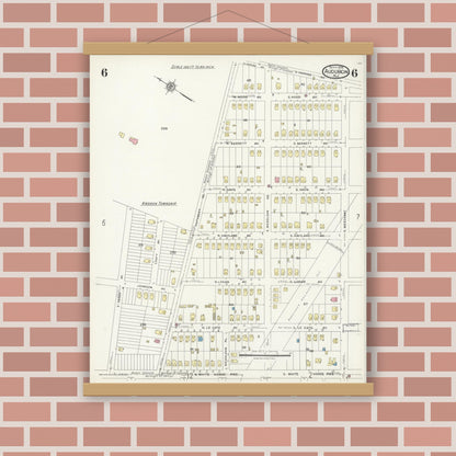 Old map wall art mockup — magnetic wood frame on brick wall — Sanborn Fire Insurance Map from Audubon, Camden County, New Jersey (1924), Sheet #0006