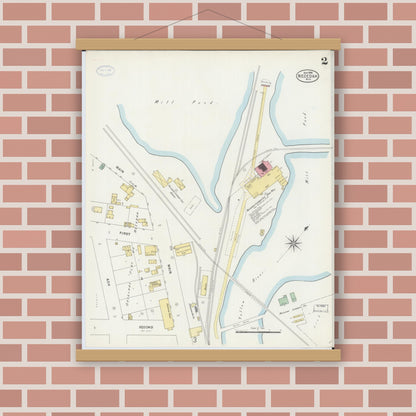 Old map wall art mockup — magnetic wood frame on brick wall — Sanborn Fire Insurance Map from Necedah, Juneau County, Wisconsin (1898), Sheet #0002