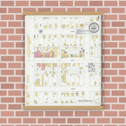 Old map wall art mockup — magnetic wood frame on brick wall — Sanborn Fire Insurance Map from Amboy, Blue Earth County, Minnesota (1905) - Complete Map Set