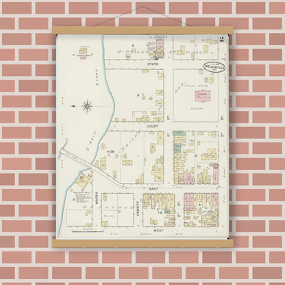 Old map wall art mockup — magnetic wood frame on brick wall — Sanborn Fire Insurance Map from Neillsville, Clark County, Wisconsin (1887), Sheet #0002