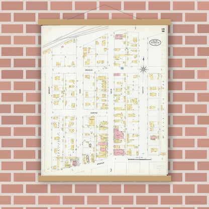 Old map wall art mockup — magnetic wood frame on brick wall — Sanborn Fire Insurance Map from Seneca, La Salle County, Illinois (1907), Sheet #0002
