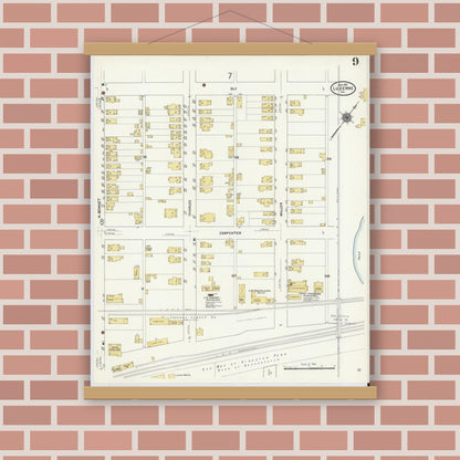 Old map wall art mockup — magnetic wood frame on brick wall — Sanborn Fire Insurance Map from Luzerne, Luzerne County, Pennsylvania (1911), Sheet #0009