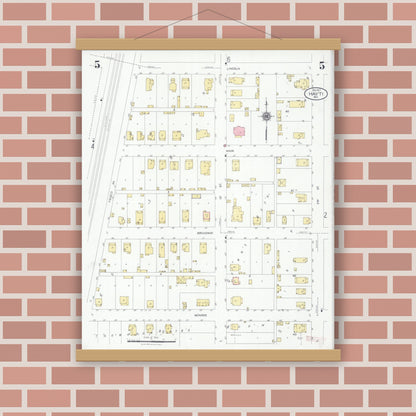 Old map wall art mockup — magnetic wood frame on brick wall — Sanborn Fire Insurance Map from Hayti, Pemiscot County, Missouri (1927), Sheet #0005