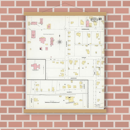 Old map wall art mockup — magnetic wood frame on brick wall — Sanborn Fire Insurance Map from Marshall, Harrison County, Texas (1904), Sheet #0018