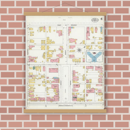 Old map wall art mockup — magnetic wood frame on brick wall — Sanborn Fire Insurance Map from Sunbury, Northumberland County, Pennsylvania (1901), Sheet #0004