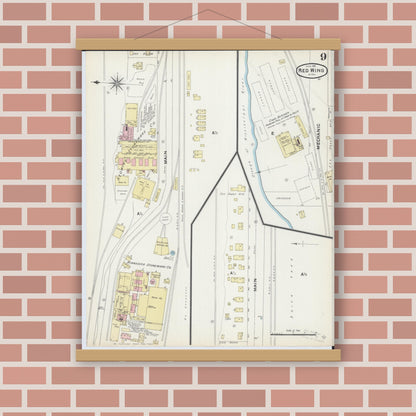 Old map wall art mockup — magnetic wood frame on brick wall — Sanborn Fire Insurance Map from Red Wing, Goodhue County, Minnesota (1891), Sheet #0009