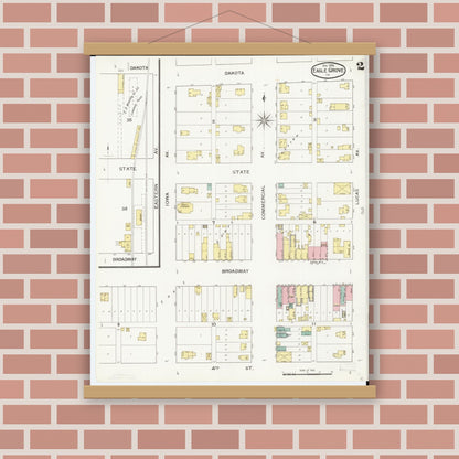 Old map wall art mockup — magnetic wood frame on brick wall — Sanborn Fire Insurance Map from Eagle Grove, Wright County, Iowa (1893), Sheet #0002