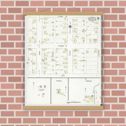 Old map wall art mockup — magnetic wood frame on brick wall — Sanborn Fire Insurance Map from Whitehall, Muskegon County, Michigan (1910), Sheet #0008