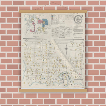 Old map wall art mockup — magnetic wood frame on brick wall — Sanborn Fire Insurance Map from Lake Orion, Oakland County, Michigan (1943) - Complete Map Set