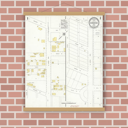 Old map wall art mockup — magnetic wood frame on brick wall — Sanborn Fire Insurance Map from Beresford, San Mateo County, California (1927), Sheet #0001